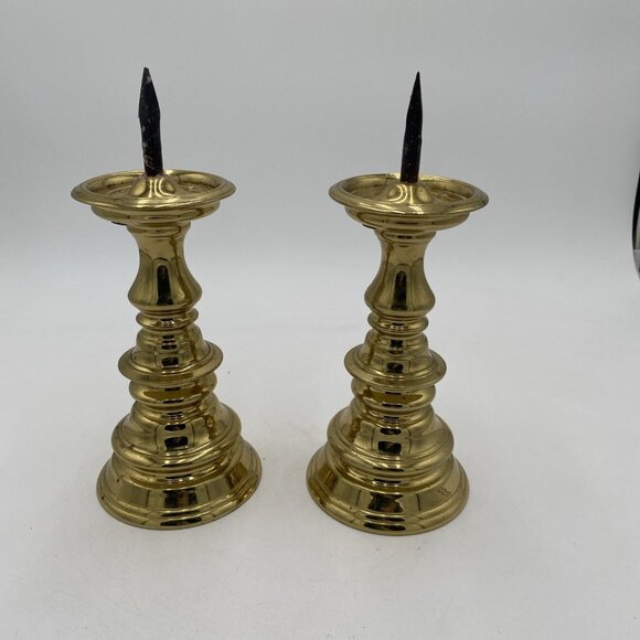 Vintage Virginia Metalcrafters Williamsburg Brass Candlesticks 10" Candle Set 2 - Picture 1 of 14
